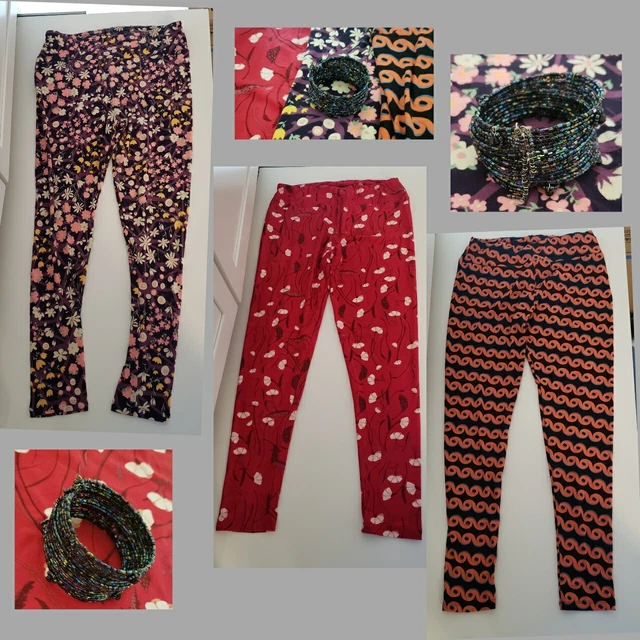 LuLaRoe Lot TC  red purple leggings pants TALL AND CURVY plus matching bracelet