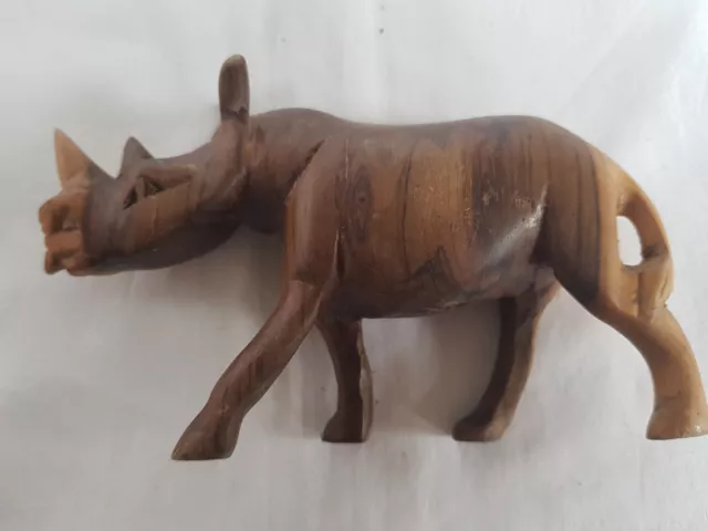 Vintage Hand Carved Wood Rhino Figure Figurine. Rhinoceros Wooden Animal