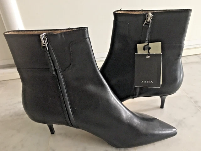 Bottines ZARA Cuir Noir Et Rouge Taille 36 - Occasion Très Bon état