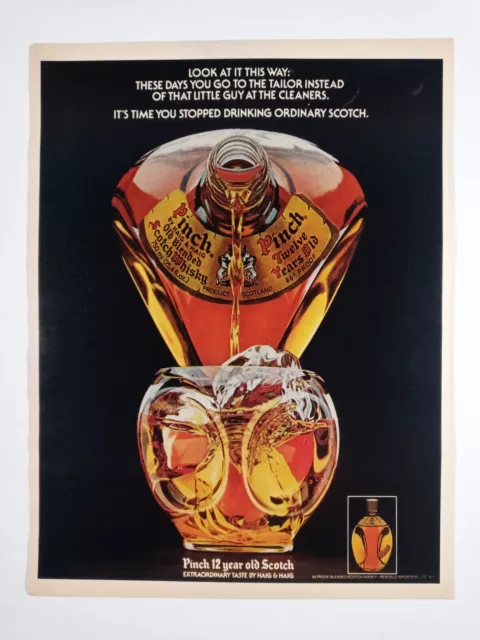 1980 PINCH Scotch Whisky Bottle Haig Scotland Colorful Vintage Poster Print Ad