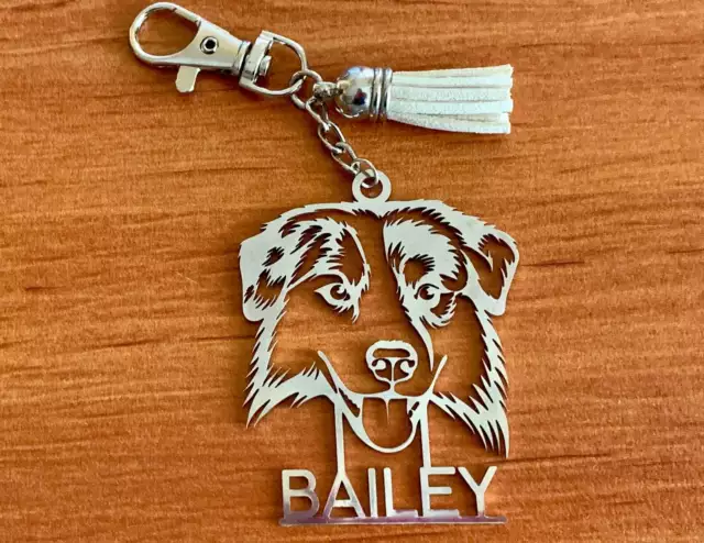 Stainless Steel Australian Shepherd Custom Keychain Personalized Dog Keyring