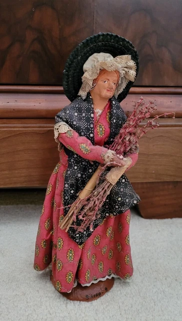 Grand Santon Provence Ancien - Vieille Femme En Terre Cuite - 24 Cm