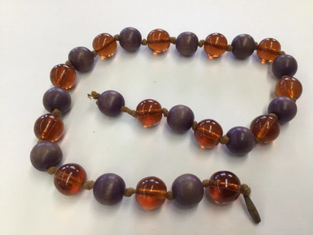Vintage 13 Glass Round Brown Beads & 13 Purple woods Round Beads Crafts Jewelry 