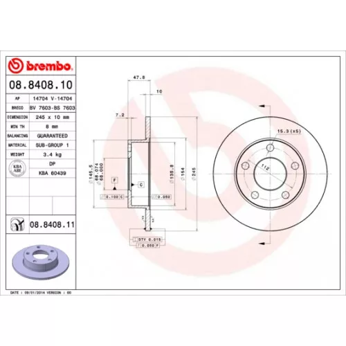 2 x BREMBO 08.8408.11 - Bremsscheibe