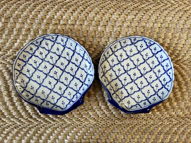 2 Blue White Fishnet Appetizer Plates VTG Thailand Similar to Andrea by Sadek