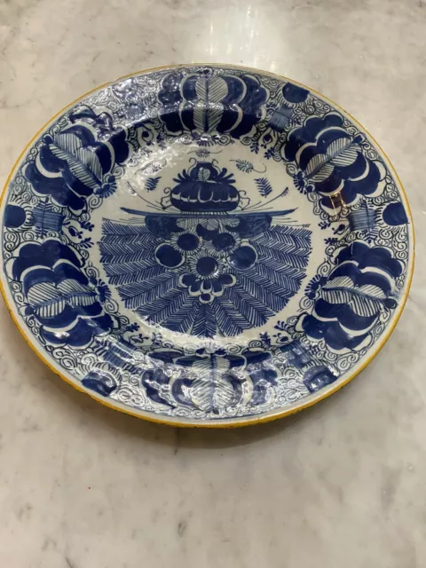 Delft Dutch Peacock Porcelain Wall Plate/Charger 18Th Century De Klaauw