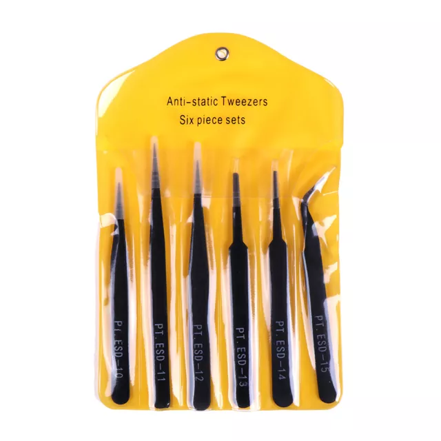 6Pcs Anti-static ESD Tweezers Repair Tool Precision Curved Straight Tweezer~_bj