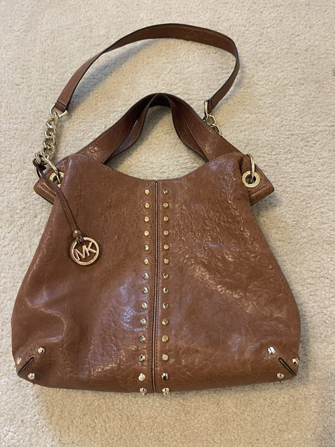 MICHAEL Michael Kors Uptown Astor Studded Shoulder Tote Caramel Leather Hobo Bag