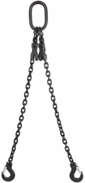 Grade 8 2.1 tonne 7mm 2 Leg Lifting Chain Sling Rigging Safety Hook 1-6mtr