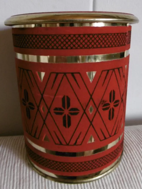 Alte Blechdose  Keksdose Art Deco 40/50er rund  rot mit  Samt-Stoff  bezogen rar