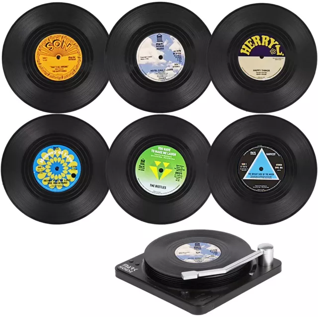 6Pcs Creative Vinyl Record Cup Drinks Coaster Holder Mat Placemat Home Tableware