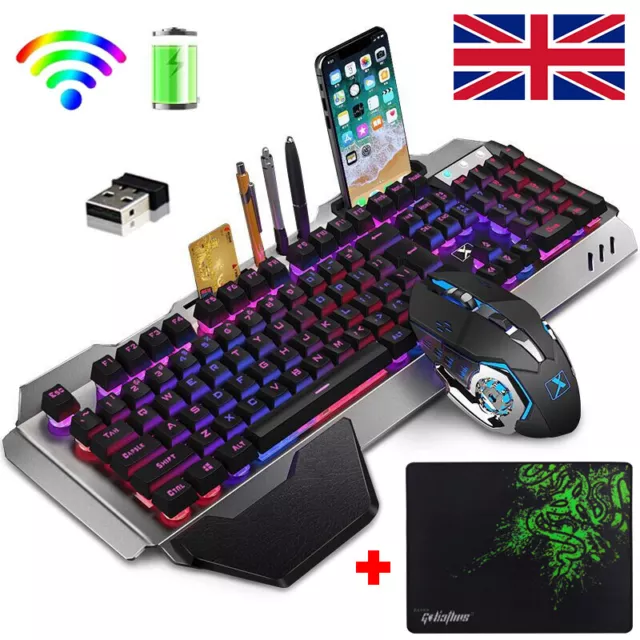 Rainbow Gaming Keyboard and Mouse Wireless LED Backlit for Laptops PC PS4 PS5 R