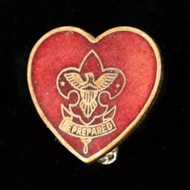 Vintage BSA Life Boy Scouts Heart Lapel Parents Pin Red Enamel BE PREPARED    S1