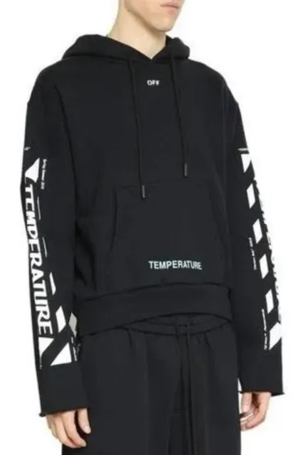 Auth OFF-WHITE Virgil Abloh “TEMPERATURE” CROP Hoodie WITH Official PRODUCT BAG