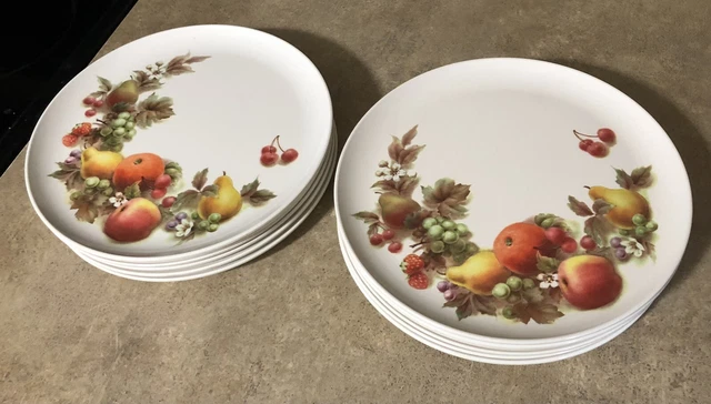 Melmac Dinnerware Set Of 13 Dinner Plates Fruit Flowers Grapes 10 1/4 Genuine