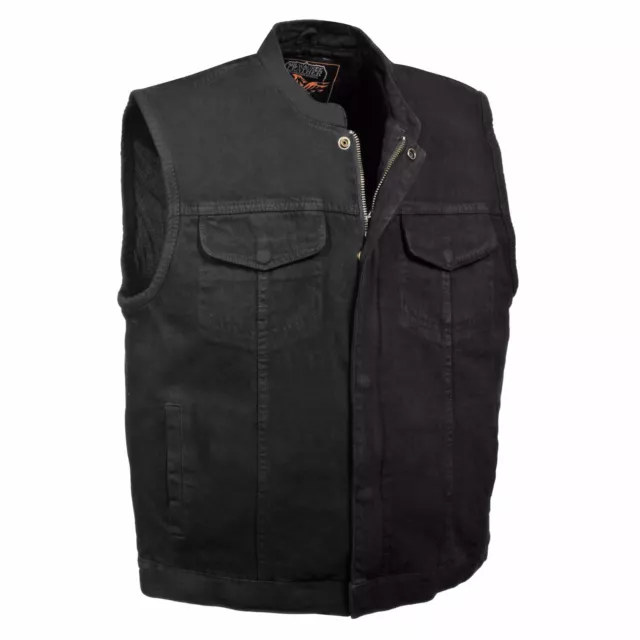 Men's SOA Club Cut "JAX" Vest Denim w/ Gun Pockets Hidden Snaps & Hidden Zipper