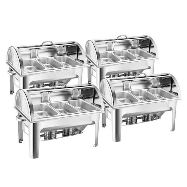 SOGA 4X 3L Triple Tray Stainless Steel Roll Top Chafing Dish Food Warmer LUZ-Cha