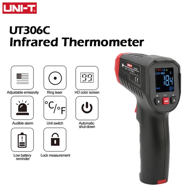 UNI-T Digital Thermometer UT306S UT306C Non-Contact Industrial Infrared Laser Te