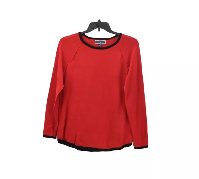 Karen Scott Womens M New Red Combo Cotton Contrast Curved Hem Sweater NWT AU47