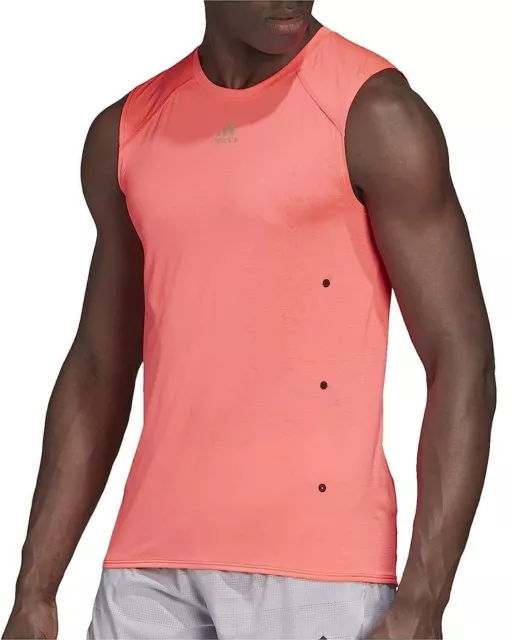 Men's Adidas Vest Tank Sleeveless T-Shirt Top - Running Fitness Gym - Orange