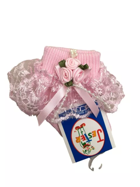 Baby Ragazze Frilly Rosa Caviglia Calze Con Boccioli di Prem 000 Neonati 00 0-3