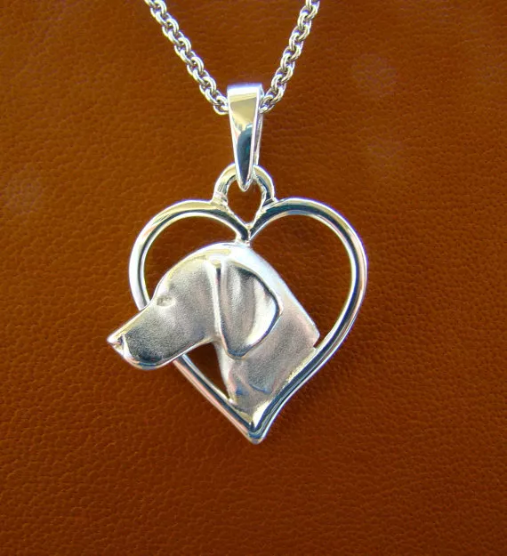 Small Sterling Silver Vizsla On A Heart Pendant