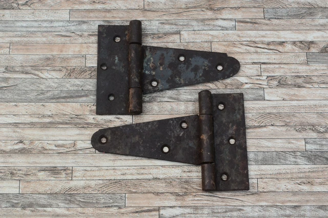 2pcs Vtg Wrought Iron Heavy Duty Door Gate Farm Barn Hinges Salvage House Decor