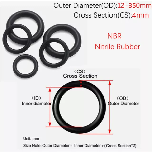 12mm-350mm OD Metric Nitrile Rubber O Ring Oring Oil Seals 4mm Cross Section