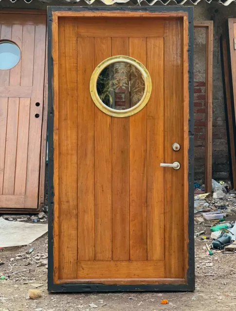 Antique Refurbish Authentic Ship Reclaimed Vintage Wooden Door with Brass Window 6