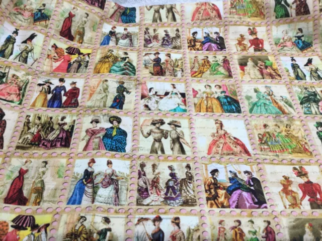 Library of rarities fabric, vintage lady stamps, fat eighth, 10 inch x 21 inch,