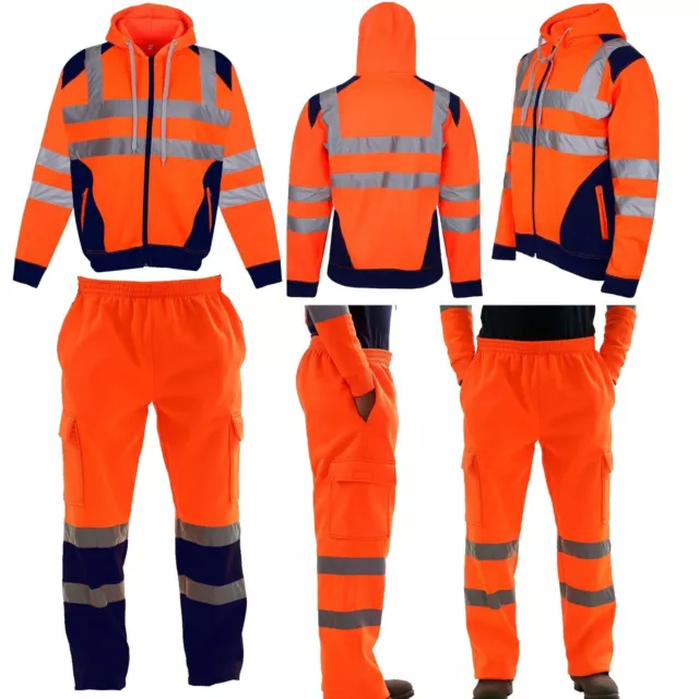 Hi Vis Viz Men's New Trousers Safety Work Wear Jogging Bottoms Pants Hoodie Top