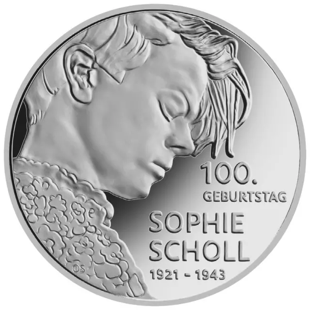 Silbermünze Deutschland 20 Euro Sophie Scholl 100. Geburtstag 2021 - 18 gr ST