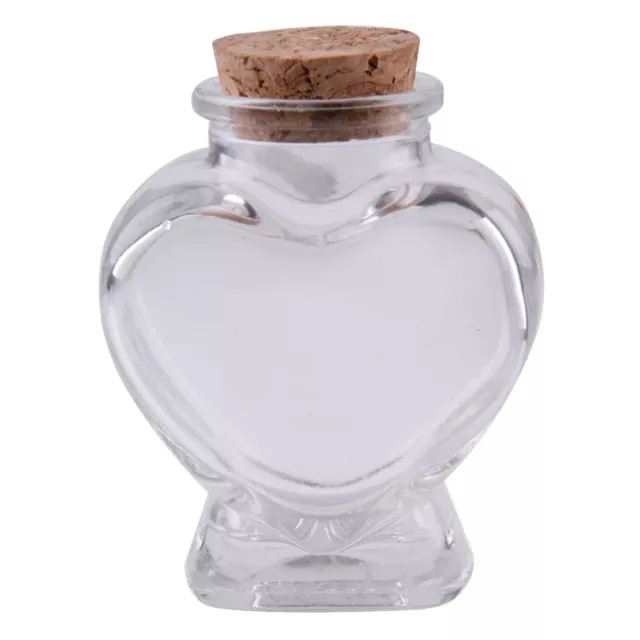 Pequeños frascos de almacenamiento de vidrio transparente en forma de corazón contenedor de botellas con tapón de corcho bb