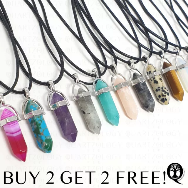 Natural Quartz Chakra Crystal Healing Point Cut Gemstone Pendant Reiki Necklace