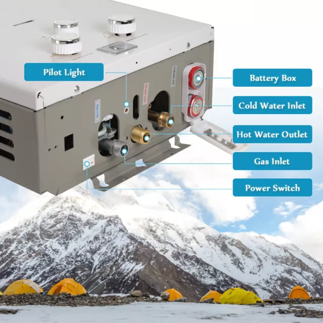 8/10/12/16/18L Chauffe-Eau Instantané à Gaz Propane Butane avec Douche 3