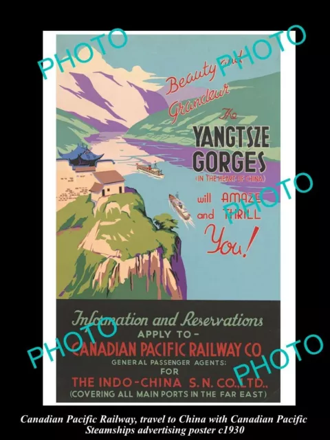 8x6 HISTORIC PHOTO OF CANADIAN PACIFIC RAILWAY POSTER VISIT CHINA YANGTSZE 1930
