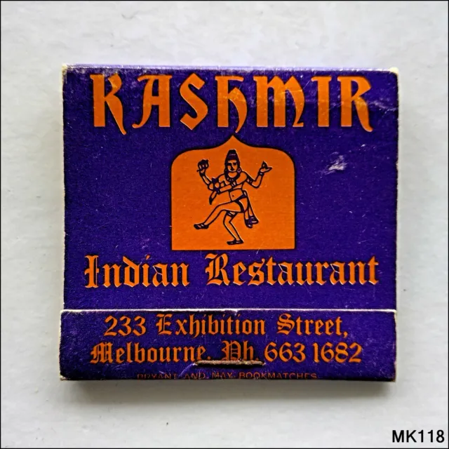 Kashmir Indian Restaurant 233 Exhibition St Melbourne 6631682 Matchbook (MK118)