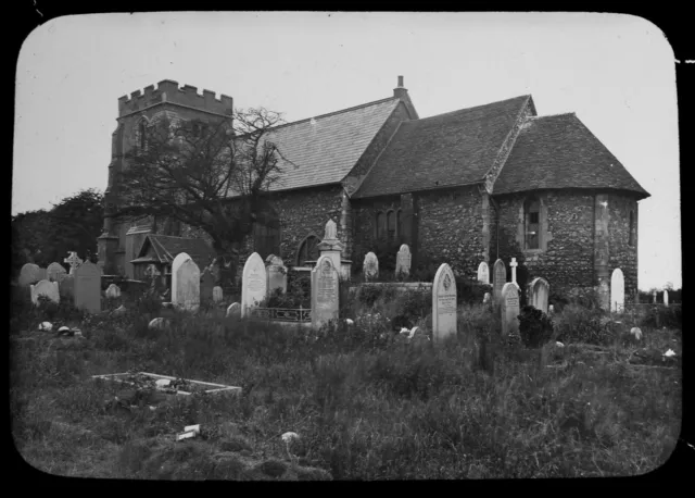 EAST HAM OLD PARISH CHURCH EXTERIOR LONDON DATED 1895 PHOTO Magic Lantern Slide