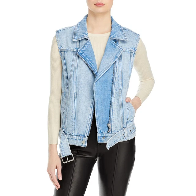 [BLANKNYC] Womens Blue Sleeveless Collared Moto Denim Vest XS BHFO 7447