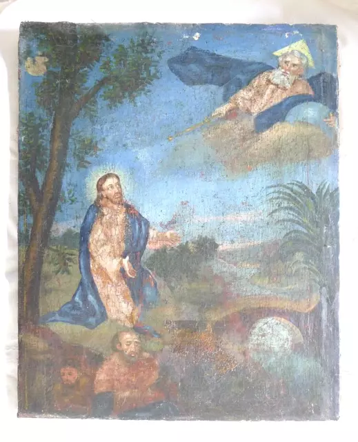 Antico Dipinto Reintelato Devozione Religioso Religione Arte Popolare Arte Sacra
