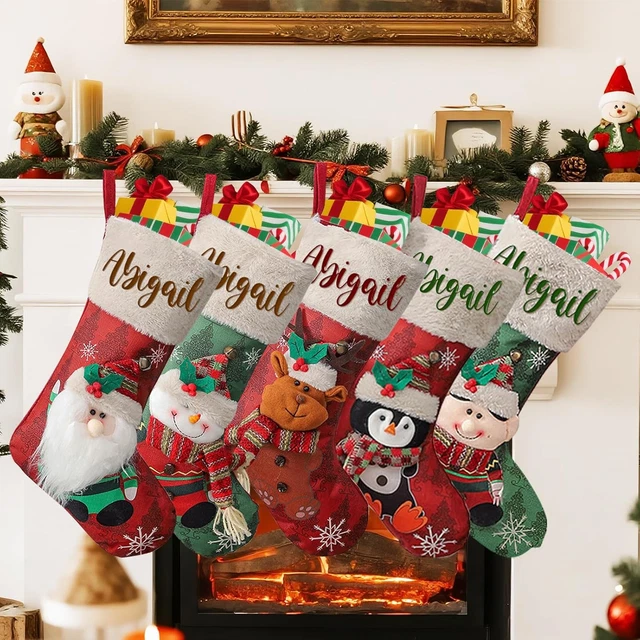 Calza Natalizia Personalizzata Con Nome Ricamato, Calza Della Befana Classica Rossa Per Famiglia, Decorazioni Natalizie Personalizzate, Calza Befana Tessuto Di Rossa Iuta 18inch/46cm (1 Pezzo - Foto 11