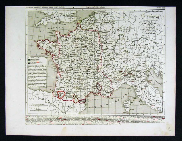 1841 Houze Map -France of Francois I - 1483-1547 Europe