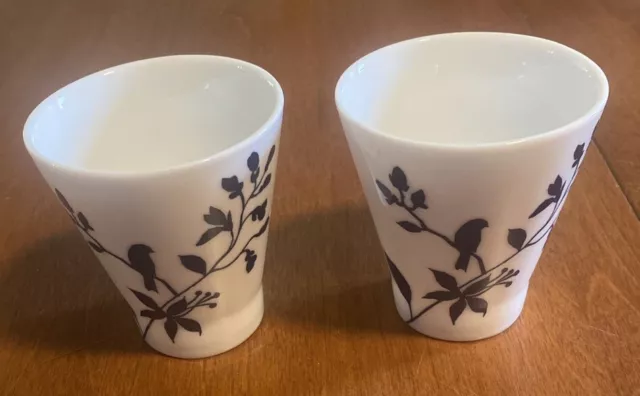 Teavana Exclusive Collection 2 Blue Bird Floral China Tea Cups Fine Porcelain