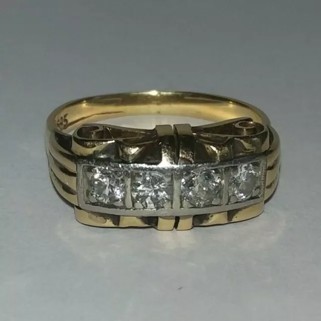 Diamant Brillant Altschliff  Ring Jugendstil 585 Gold 14 Karat  2