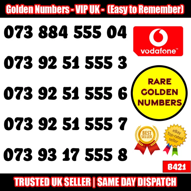 Golden Numbers VIP UK SIM - Easy to Remember & Memorize Numbers LOT - B421