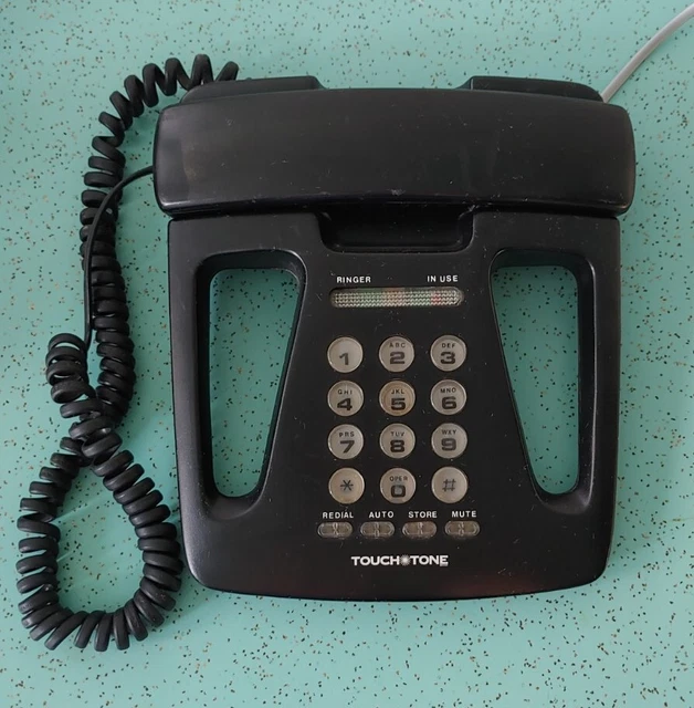 Vintage Black Modern Funky Touchtone Telephone Landline 10 Memory Functions