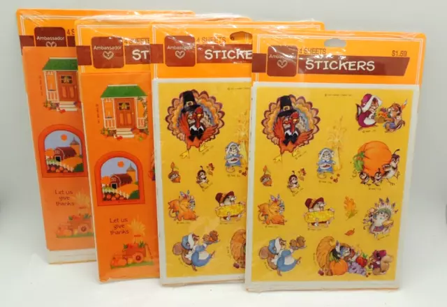1990s Ambassador Hallmark Thanksgiving 4 Sheet Stickers Packages Lot of 4 Cute