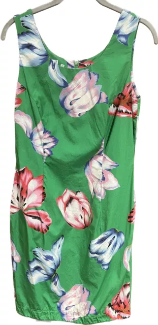 Vintage Byblos Dress Vis a Vis Italy Size 42 Tropical Hawaiian Zipper Green Mid