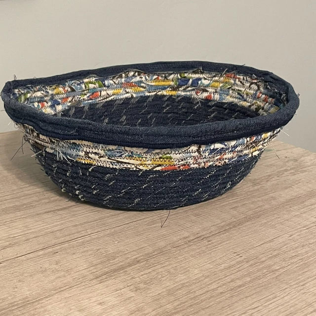 Boho Chic Farmhouse Azul Marino Vaquero Alfombra Cesta Tejida Trenza Material 12 in Diámetro