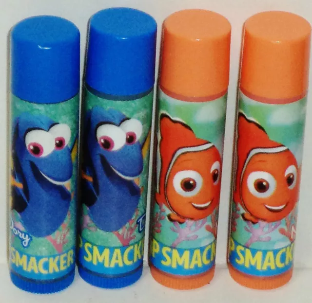4 Disney Lip Smackers Lip Balm 2 NEMO Melon Pop  & 2 DORY Blue Tang Berry Sealed